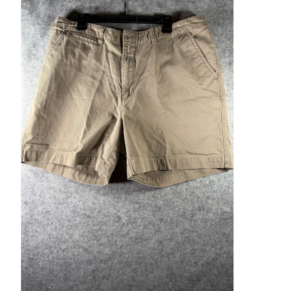 Cabelas Casuals Aged Khakis Mens Size 42 Tan Chino Shorts Flat Front Cotton